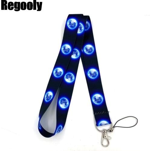 10pcs Full Moon Earth Night Sky Space Light Creative Art Key Chain webbings ribbons Neck Strap for Phone Key ID Card Cartoon
