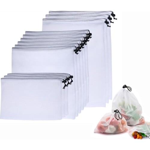 12pcs Colorful Reusable Fruit Vegetable Bags Net Bag Produce Washable Mesh Bags Kitchen Food Storage Packaging Bag Toys Sundries