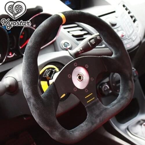 325mm Flat Leather Racing Car Steering Wheel Rally Sport Drift Black Suede Steering Wheel 12.8" Inch