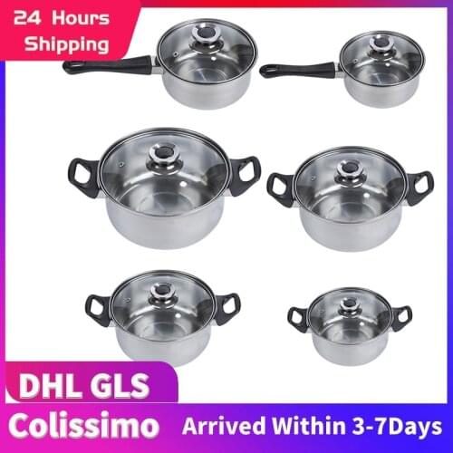 6pcs/set Cookware Pots Pans Stainless Steel Cookware Cooking Non-stick Tableware Nonstick Outdoor Cookware Set Kitchen Tools HWC