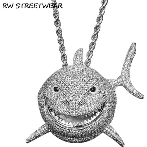 6IX9INE CHAIN NECKLACE GOOBA SHARK GOLD Silver Jewelry Gift Zirconia Pendant Men Hiphop