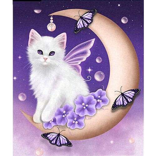 Full Square/Round Drill 5D DIY Diamond Painting "Cat Moon Butterfly" Embroidery Cross Stitch 5D Home Decor