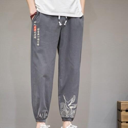 Traditional Chinese Pants Man Embroidery Harem Pants Men Japanese Style Harajuku Streetwear Loose Cotton Bottom Trousers 10652