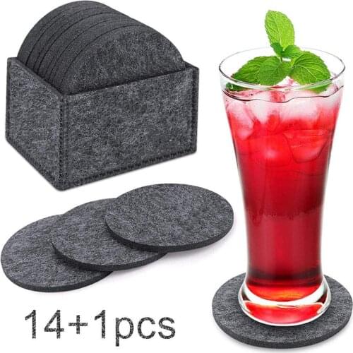 Home Kitchen Round Felt Cup Bowl Heat-insulated Coaster Placemat with Storage Box Set Table Decoration & Accessories