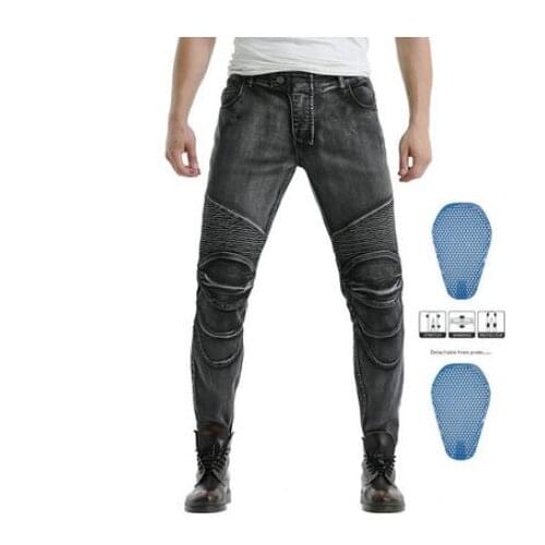 New washed silver gray Motorcycle jeans male personality locomotive retro cycling pants racing shatter-resistant with 4 Pads