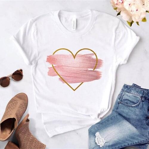 Fun Heart-shaped print Tshirt 2021 Hot New Hipster T shirt Casual tshirt women Harajuku Round Neck Short-sleeved tee shirt femme