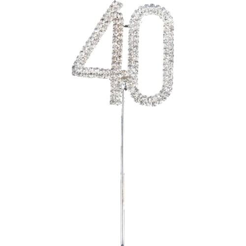 Hot Crystal Rhinestone Bling Silver Number 40 Birthday 40th Anniversary Cake Top Topper