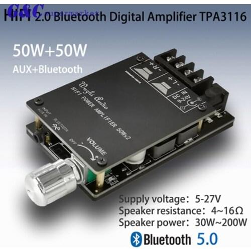 HIFI Wireless Bluetooth 5.0 TPA3116 Digital Power Audio Amplifier board TPA3116D2 50WX2 Stereo AMP Amplificador diy electronics