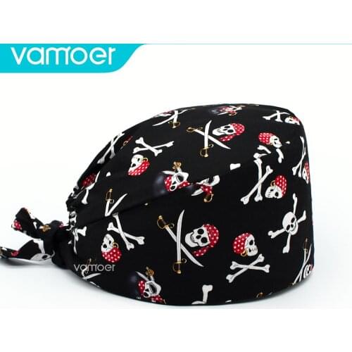 Unisex cotton adjustable scrubs caps Tieback Elastic pet grooming hats anime printing hat working cap beauty salon working caps