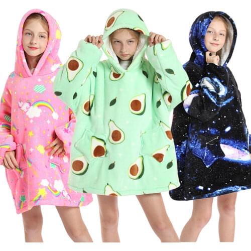 Avocado Hoodies Kids Sweatshirt Blanket Plush Fleece Oversized Pullovers Winter Children Clothes Baby Girls Boy Hood Sweatshirt