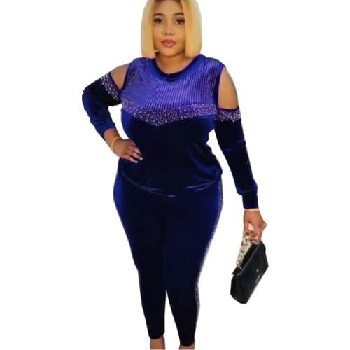 2 Two Piece Set Velvet Fashion Style African Women Print Two Pieces Sets Top And Long Pant Dashiki Bazin Ropa African Clothing