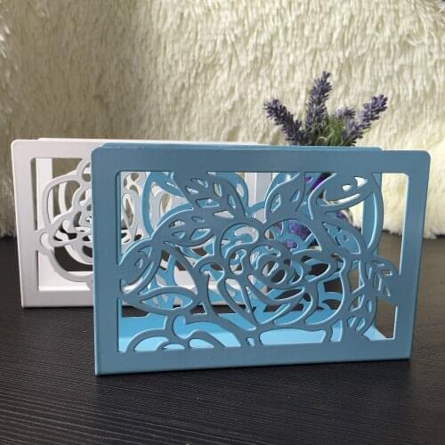 Creative gift iron metal beautiful art craft blue pink white flower napkin paper holder tissue block rack home hotel table decor