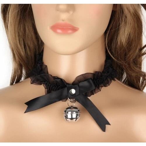 Lolita Cute Bell Choker Bowknot Necklace Bell Ribbon Gothic Collar Sexy Holiday Gifts for Women Girls Detachable Cosplay Party