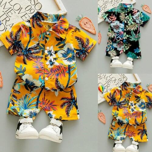 Summer Toddler Baby Boy clothes sets Shorts Sets Hawaiian Outfit,Infant Kid Leave Floral Short Sleeve Shirt Top+Shorts Suits