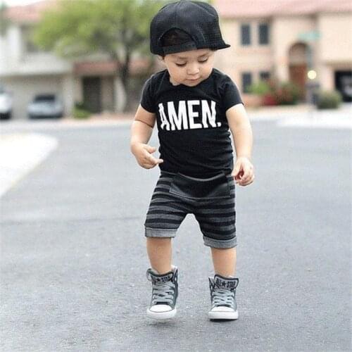 Summer Baby Clothes 2019 Baby Boys Sports Clothing Sets Kids Short Sleeve Suit Black T Pity + Stripe Pants Child Clothing Suits
