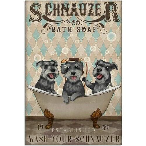 Schnauzer Water Bath Soap Wash Your Schnauzer Metal Tin Sign Retro Vintage Cottage Garden Restaurant Farm Coffee Shopping Mall