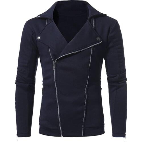 Mens Sweatshirt Long Sleeve Turn Down Collar Solid Color Double Diagonal Zipper Cardigan Jacket Coat Casual Slim Type Tops