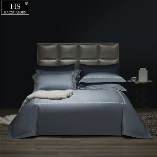 Water Blue Fabric Embroidery Wavy Floret Border Pure Cotton 4Pieces Bedding Set Queen King Size Duvet Cover Pillowcase Bedsheet