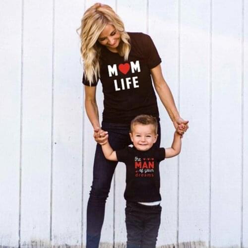 The new summer 2020 mom and baby casual short sleeve family wear black letter love print comfortable soft trend