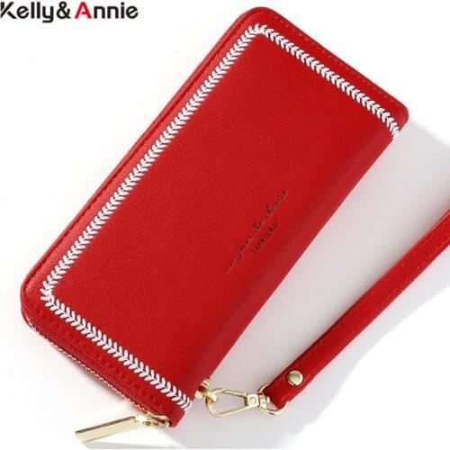 2021 New Embroidery Designer Large Capacity Women Wallet Card Holder Wristlets Cell Phone Pocket Clutches Female Wallets Purse