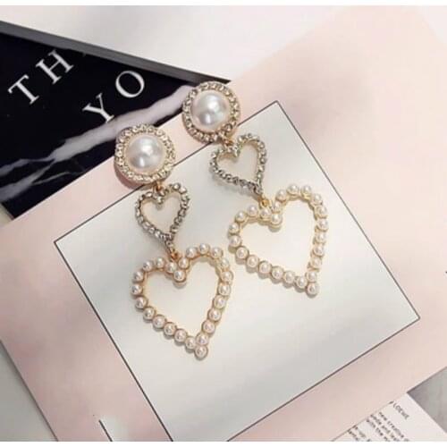 2019 New Arrival Metal Classic Geometric Women Dangle Earrings Korean Crystal Earrings Temperament Long Pearl Fairy Jewelry