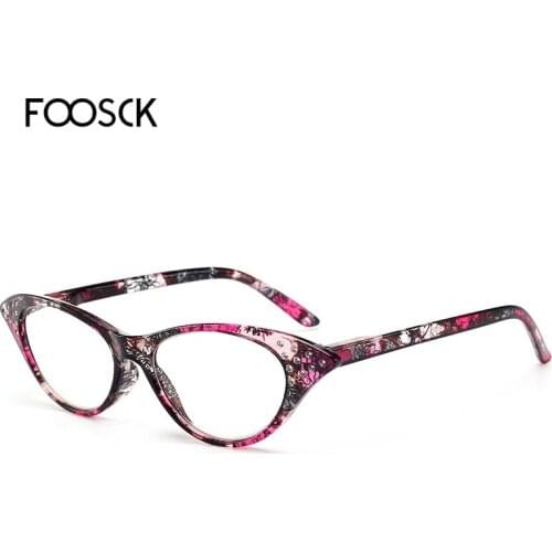 FOOSCK Cat Eye Reading Glasses Women Diamond Eyeglasses Presbyopic Eyewear With Diopter 1.0 to 4.0 for Male Female