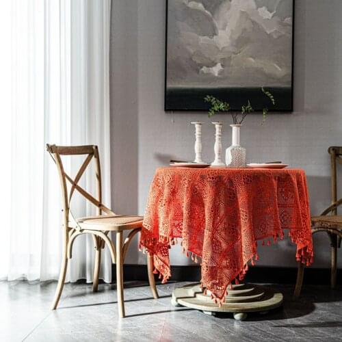 Orange Crocheted Table Cloth Cotton Polyester Retro American High Quality Use for Home Party Restaurant Desktop Cover Decoration