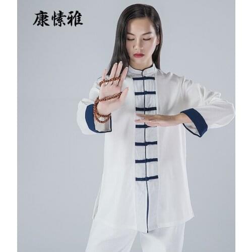 Autumn Winter Women Tai Chi Meditation Uniforms Linen Loose Yoga Shirt+pant Exercise Casual Kungfu Martial Arts Set Activewear