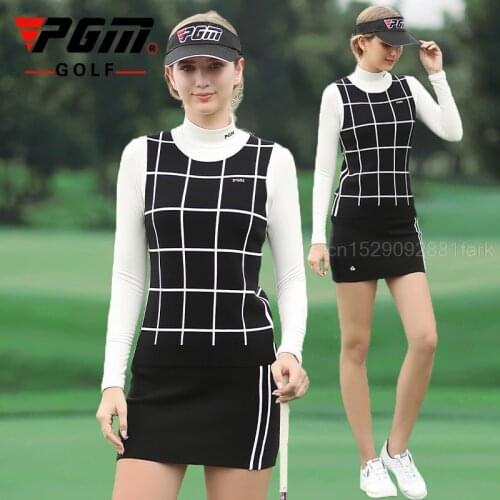 Pgm Golf Clothing For Women Knitted Plaid Vest T Shirt Ladies Golf Skirts Sets Slim Pencil Skirts Leisure Tennis Sports Apparel