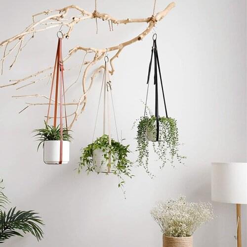 Hanging Baskets PU Leather Flower Pot Holder Hanging Baskets Plant Hanger Indoor Gardening Plant Flowerpot Holder Balcony Decor