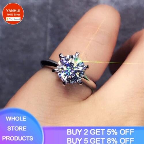 With Certificate Original 925 Silver Ring Real 18K White Gold Wedding Band Luxury 2ct Solitaire Zirconia Diamond Rings for Women