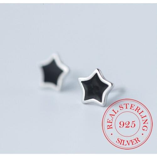 100% 925 Sterling Silver Black Star Stud Earrings for Women Girl Fashion Jewelry Party Accessories pendientes Brincos eh883