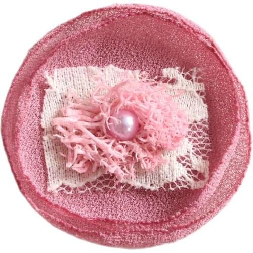 Chic hair accessories chiffon fabric flowers Singed flower with Lace and single pearl center