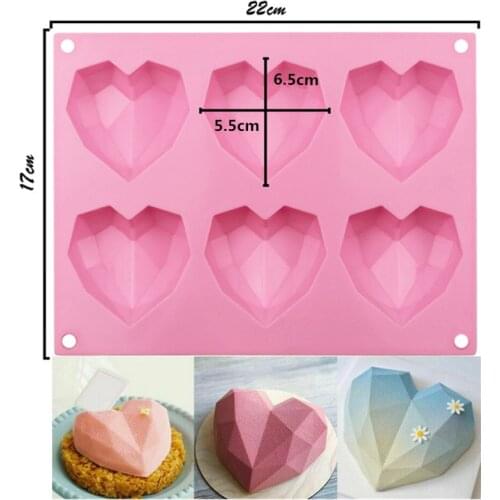 3D DIY Silicone Love Cake Moulds 6 Cavity Diamond Love Heart Fondant Decorating Tools Chocolate Pastry Molds Baking Accessories