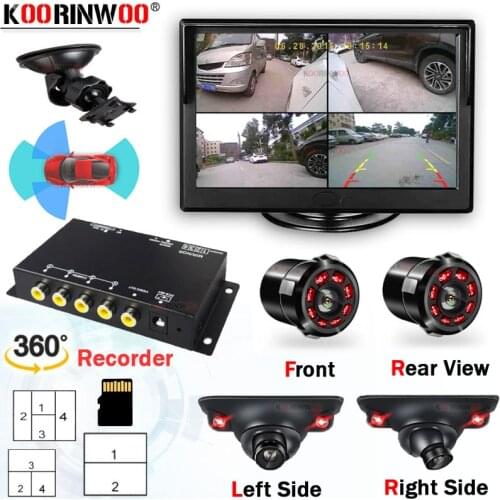 Koorinwoo 360 Bird Intelligent 4 Channels Car DVR video Recorder Vehicle DVR car security camera Parking system Register Monitor