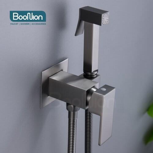 Boonion Bidet faucet Brass Gun gray plated shower faucet Hot and cold faucet Square shower faucet Toilet faucet