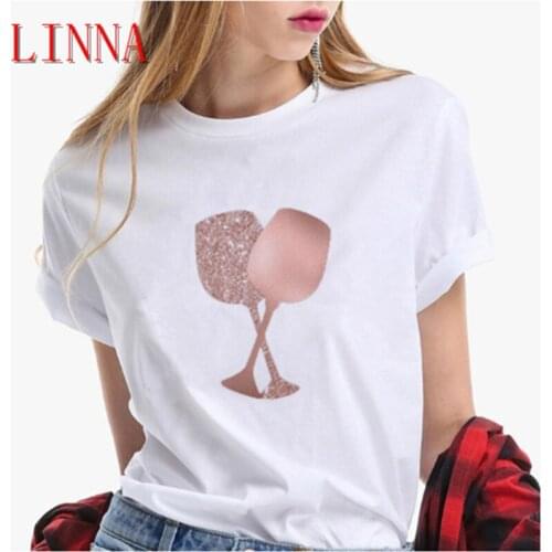 Womens t-shirt tops t-shirt t-shirt ladies rose gold wine glass t-shirt casual 2020 ladies t-shirt summer t-shirt women t-shirt