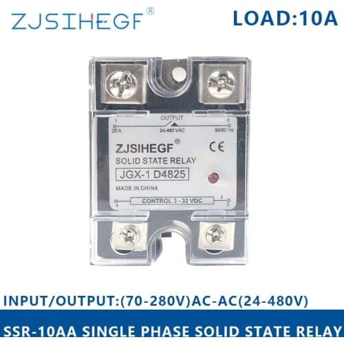 ZJSIHEGF SSR-10AA Solid State Relay Input Voltage 90~280V AC To Output 24~480V AC For Tempature Controller