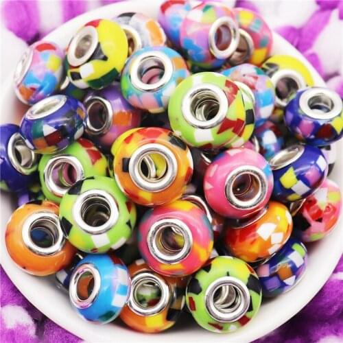 10Pcs Assorted Color Round Large Hole European Spacer Beads DIY Murano Fit Pandora Bracelet Snake Chain for Women Jewelry Making