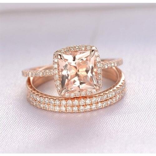 3Pcs/Set Fashion Geometry Crystal Rhinestones Rings Set For Women Girls Engagement Wedding Rings Female Party Jewelry Gifts