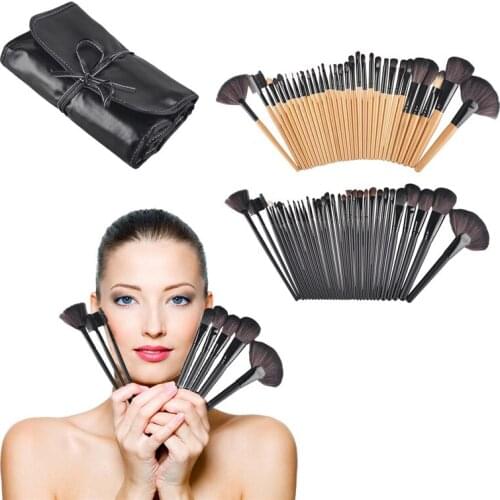 32pcs Professional Wood Cosmetic Facial Make Up Brush Kit Makeup Brushes Set Brush With Black Roll Up Case bag
