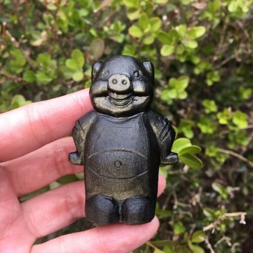 85g Natural gold obsidian Animal Figurines Carved Rock crystal pig for gift