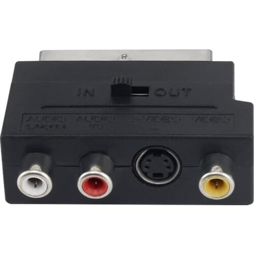 For 21PIN SCART male to 3 RCA female S-VIDEO adapter with IN/OUT switch