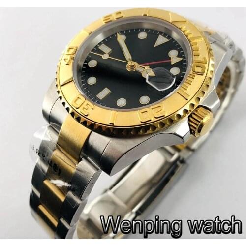 Bliger 40mm top luxury men watches sapphire glass stainless steel bezel black sterile dial date window GMT automatic mens watch