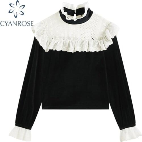 Ruched Ruffle Spliced Korean Blouses For Ladies Spring Long Sleeve Shirt Stand Collar Vintage 2021 Shirts Female Blusas Ins Tops