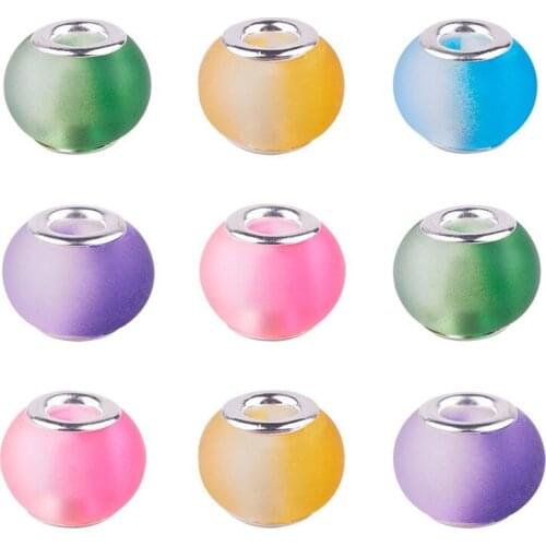 10Pcs Accorted Color Rondelle Silver Plated Large Hole Glass Beads fit European Charm Bracelet Spacer Snake Chain Bangle Jewelry