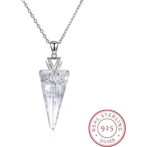 LEKANI Crystal From Swarovski 925 Sterling Silver Necklace Fashion Triangle Pendant Necklace Genuine Jewelry Gold White