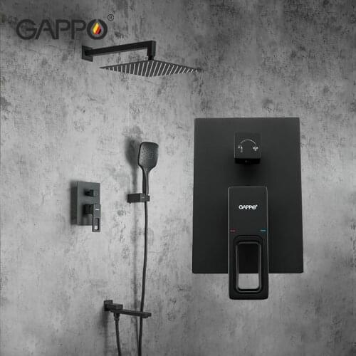 GAPPO Shower System Bathroom Black Rainfall Shower Mixer Wall Mounted Shower Concealed Shower Tap With Hand Sprayer