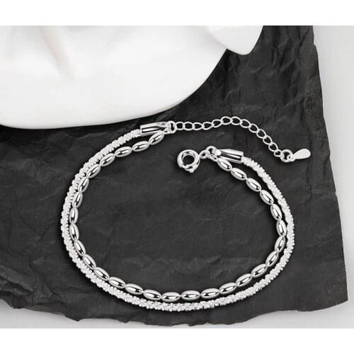 925 Sterling Silver Double Layer Oval Bead Charm Bracelet &Bangle For Women Girls Link Chain Party Bohemian Jewelry sl381
