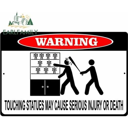 EARLFAMILY 13cm x 8.6cm for Warning Touching Statues Laptop Windows Waterproof Decoration Anime Motorcycle Bumper Car Stickers